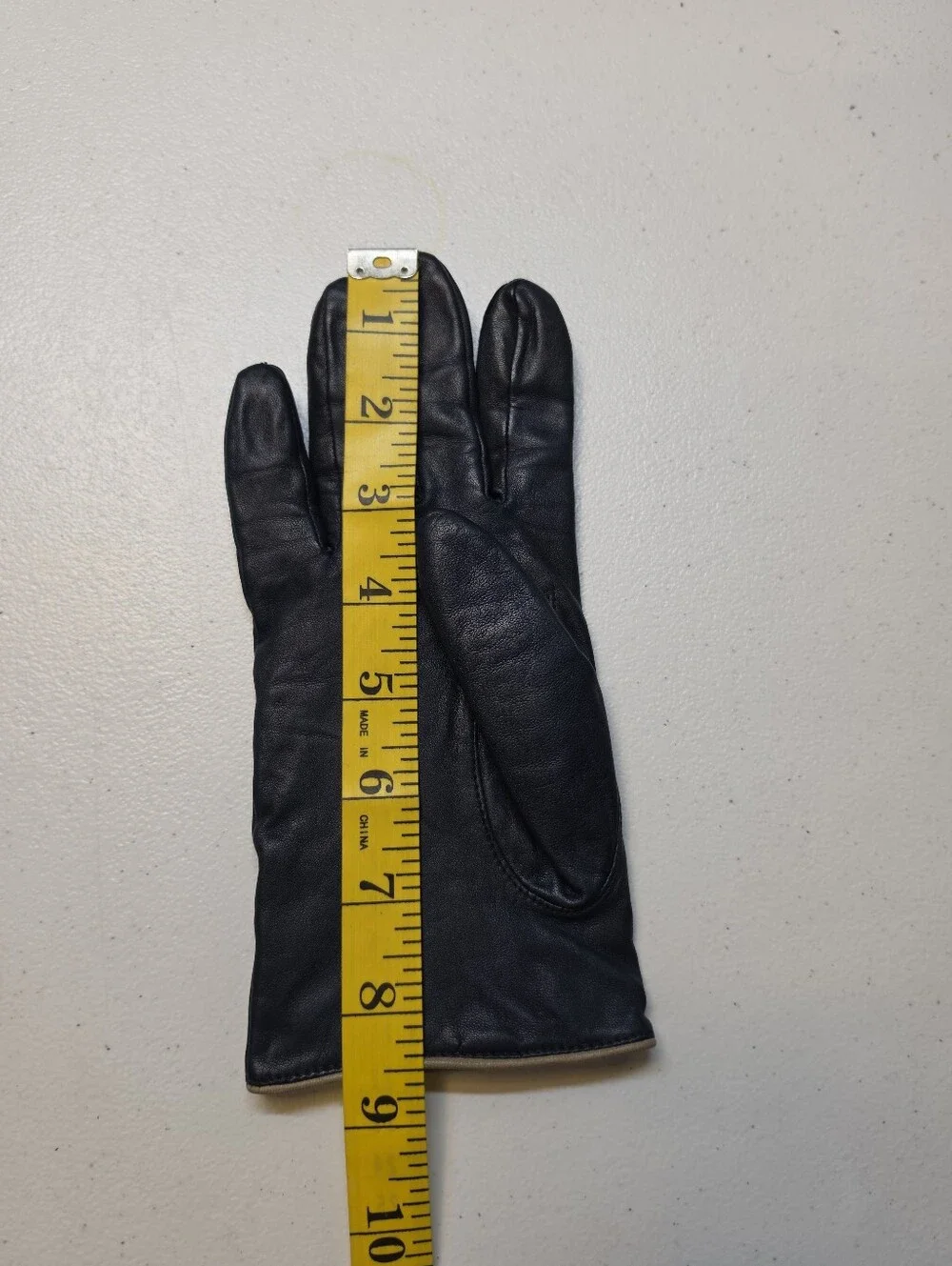 Vintage Navy Leather Short Driving Gloves with Taupe Button Detail and Trim